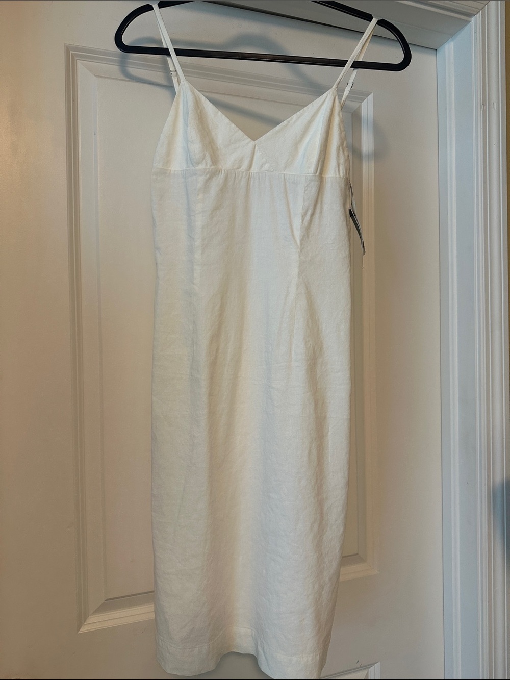 Theory White linen spandex blend  Minimal V-Neck Slip Dress